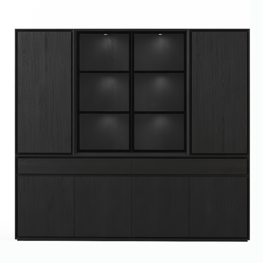 Mezor Large Showcase Armoire - Noir avec Verre Display