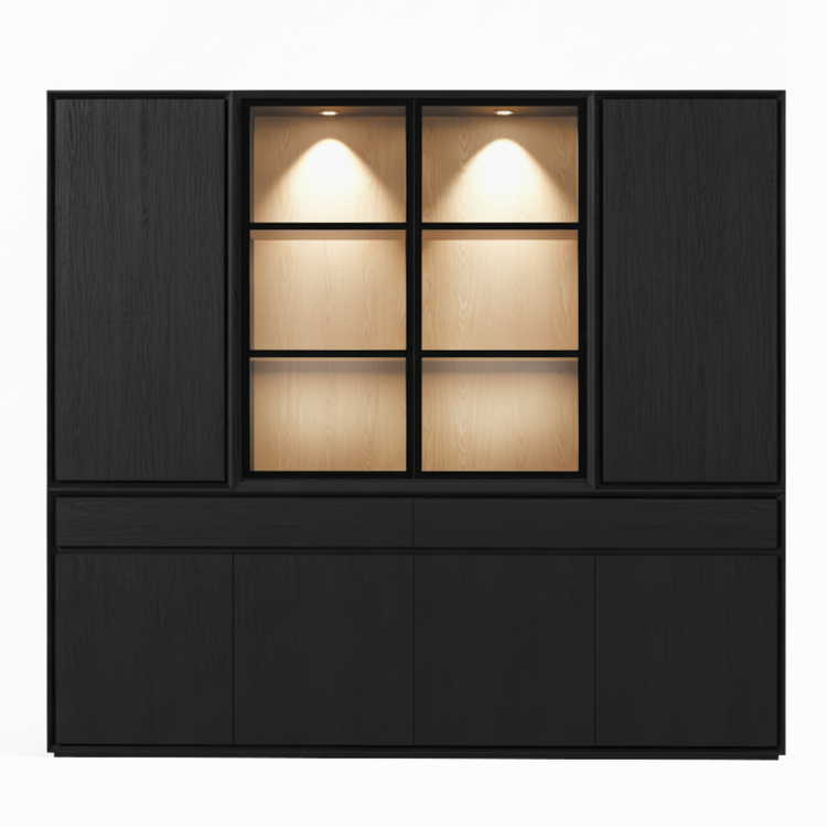 Mezor Large Showcase Cabinet - Black with Glass Display | Marcottestyle