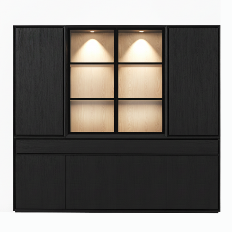 Mezor Large Showcase Cabinet - Black with Glass Display | Marcottestyle