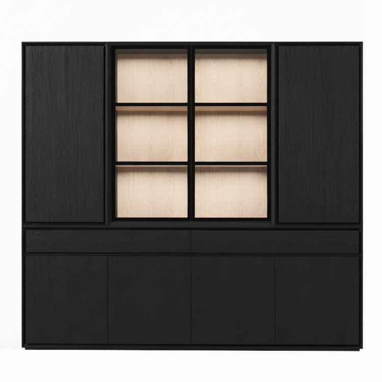 Mezor Large Showcase Cabinet - Black with Glass Display | Marcottestyle