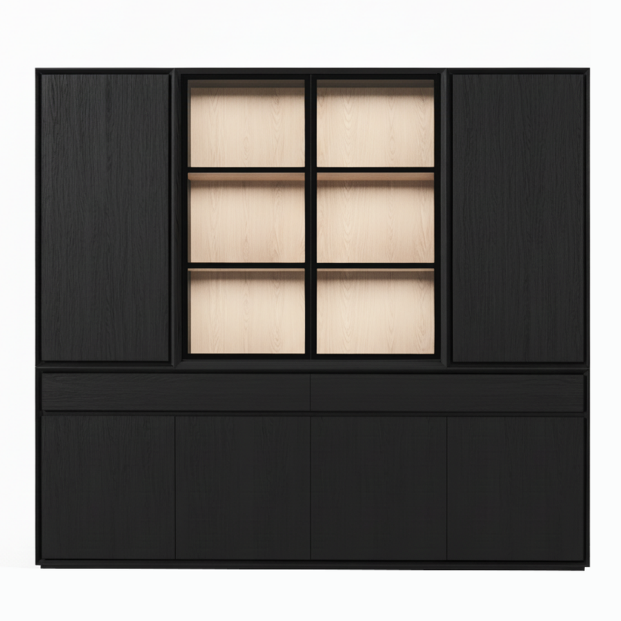 Mezor Large Showcase Armoire - Noir avec Verre Display