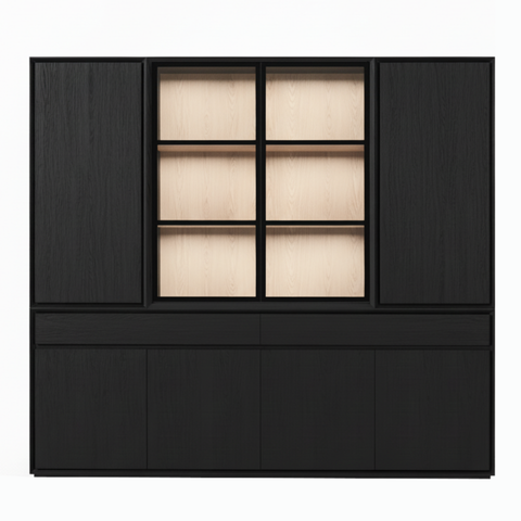 Mezor Large Showcase Cabinet - Black with Glass Display