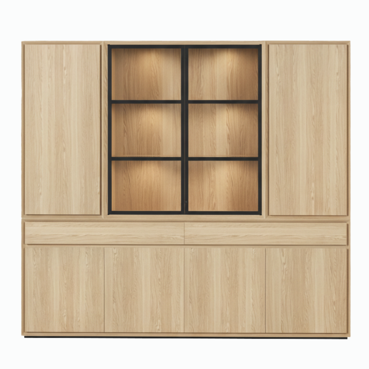Mezor Large Showcase Cabinet - Natural Oak with Glass Display | Marcottestyle