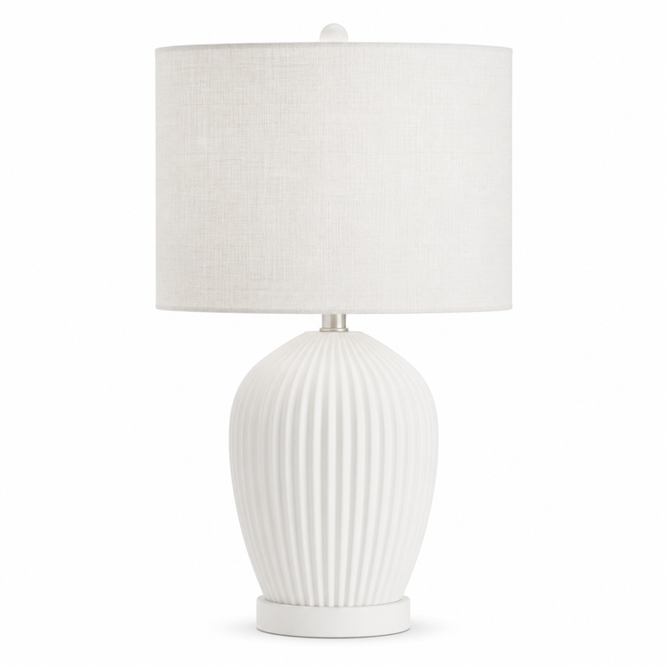 Front-view product shot of the Zola 4688B table lamp in white, from the Zola family, featuring a 1xE27 bulb fitting, refined timeless silhouette at 38 cm height and 30 cm shade base, suited to living rooms and bedrooms, photographed straight-on, by Marcottestyle.
