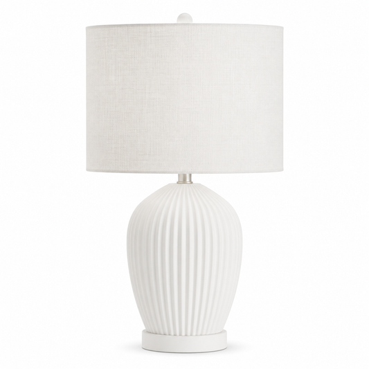 Front-view product shot of the Zola 4688B table lamp in white, from the Zola family, featuring a 1xE27 bulb fitting, refined timeless silhouette at 38 cm height and 30 cm shade base, suited to living rooms and bedrooms, photographed straight-on, by Marcottestyle.
