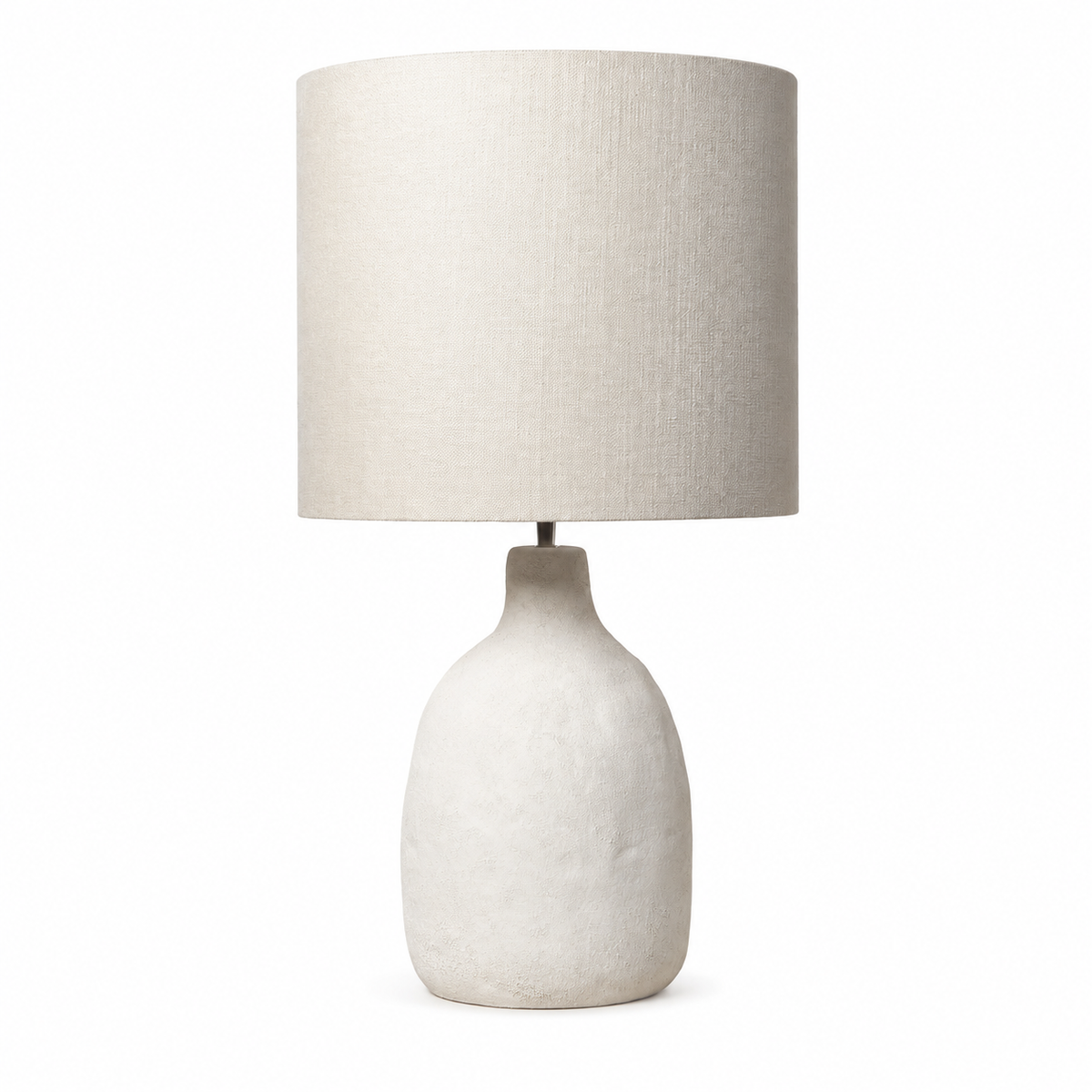 Front view of the Oskar 1916E table lamp from the White Sand collection in a refined white metal finish with a cylindrical 35x30 cm shade, fitted for 1xE27 bulb. A timeless 31 cm tall accent piece ideal for living rooms, bedrooms and hallways, by Marcottestyle.