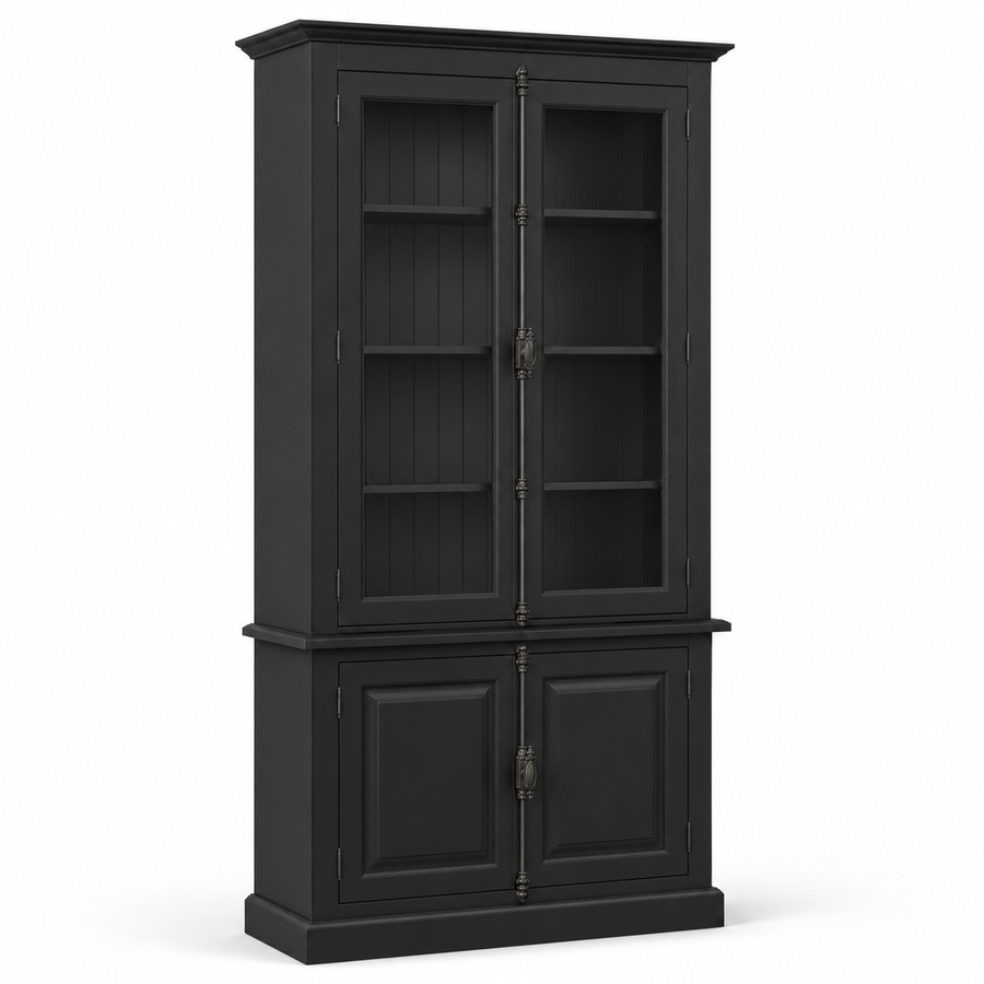 Display Cabinet - Somerset - Solid Pine - 120 x 50 x 228 cm - Black