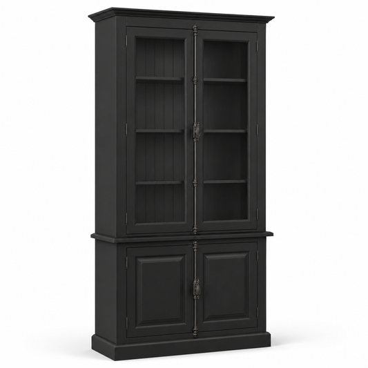 Display Cabinet - Somerset - Solid Pine - 120 x 50 x 228 cm - Black