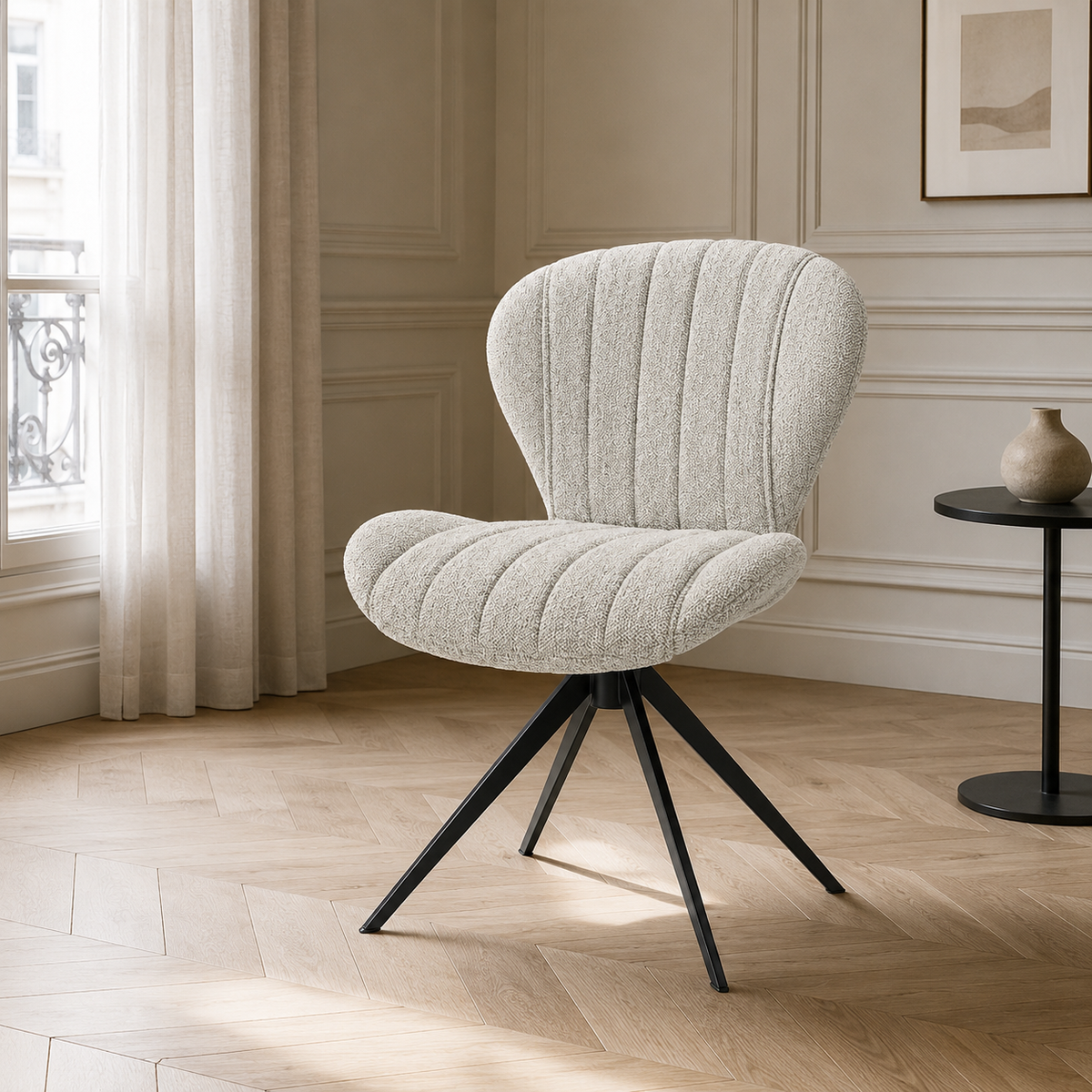 Chaise à manger Papillon - Tissu escarpé 01 & Base pivotante noire - 53 x 61 x 82 cm