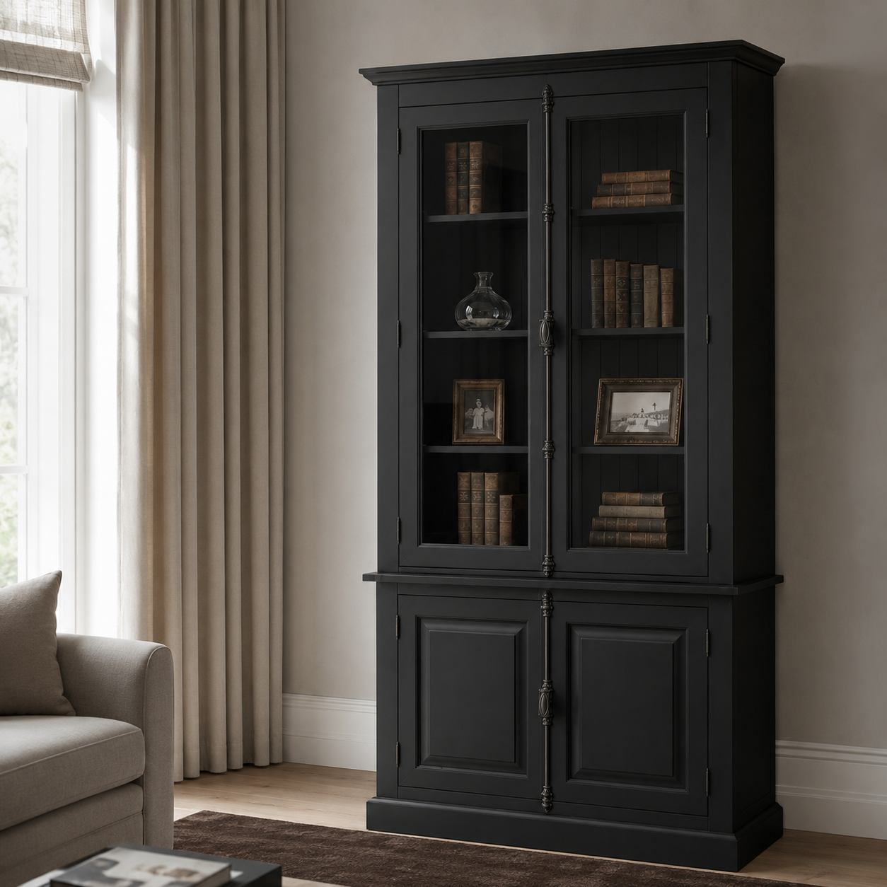 Display Cabinet - Somerset - Solid Pine - 120 x 50 x 228 cm - Black