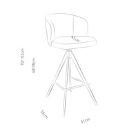 Padua Bar Stool - Cognac B501 Leather - Wooden Shell with Metal Base