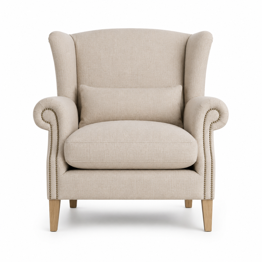 Sessel Crombach - Beige Gepolstert Wingback Stuhl - 117 x 100 x 105 cm