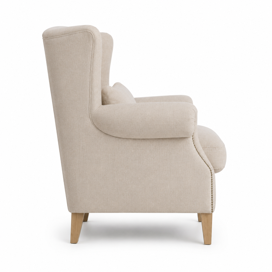 Sessel Crombach - Beige Gepolstert Wingback Stuhl - 117 x 100 x 105 cm