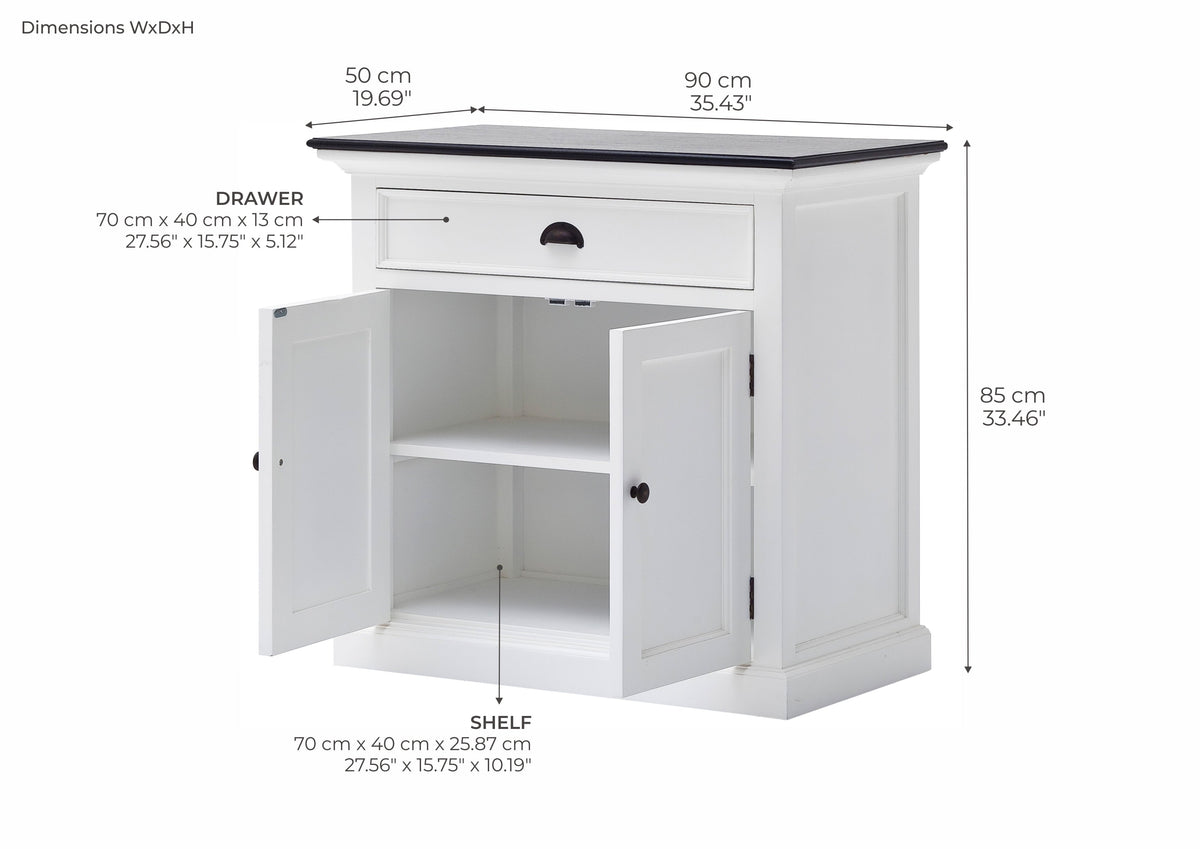 Halifax Contrast Small Buffet - White with Black Top | Marcottestyle