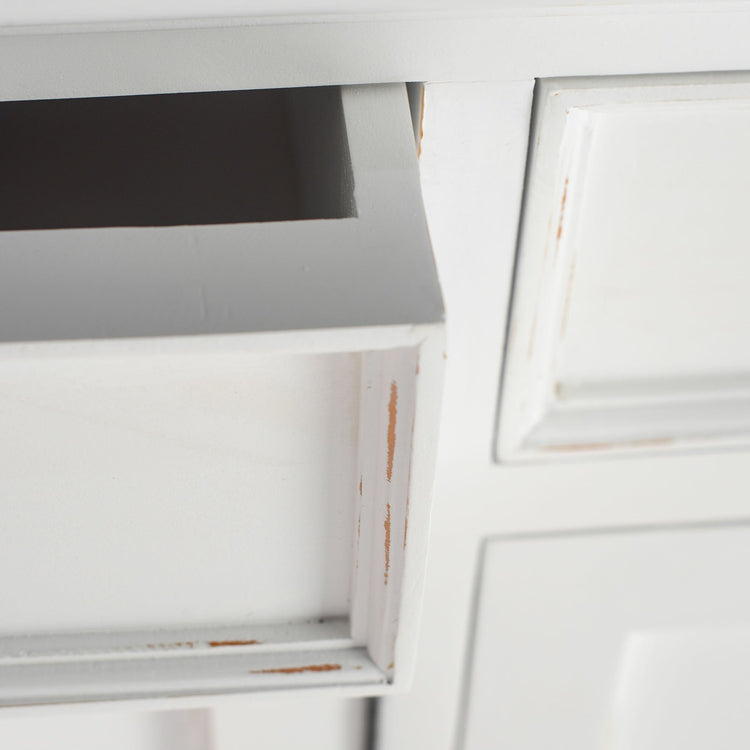 Buffet with 3 Drawers and 5 Doors - White Distress & Deep Brown - Lifestyle View | Marcottestyle