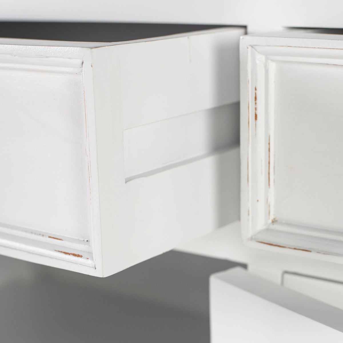 Buffet with 3 Drawers and 5 Doors - White Distress & Deep Brown - Lifestyle View | Marcottestyle
