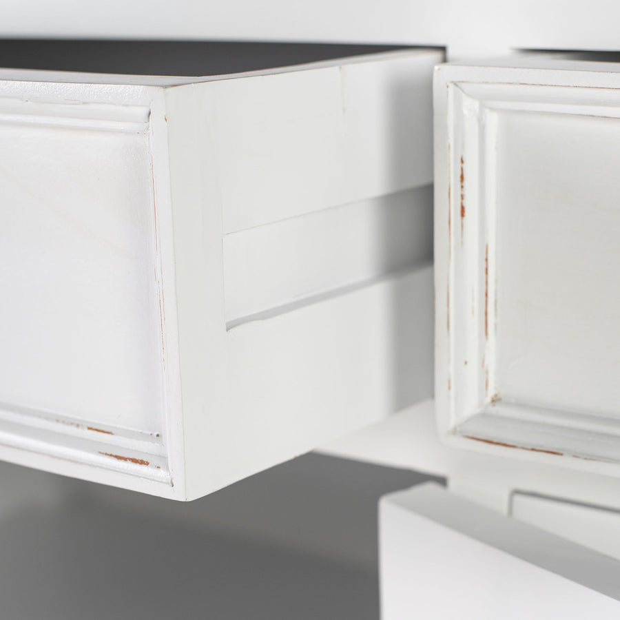 Buffet avec 3 Tiroirs and 5 Portes - Blanc Distress & Deep Marron