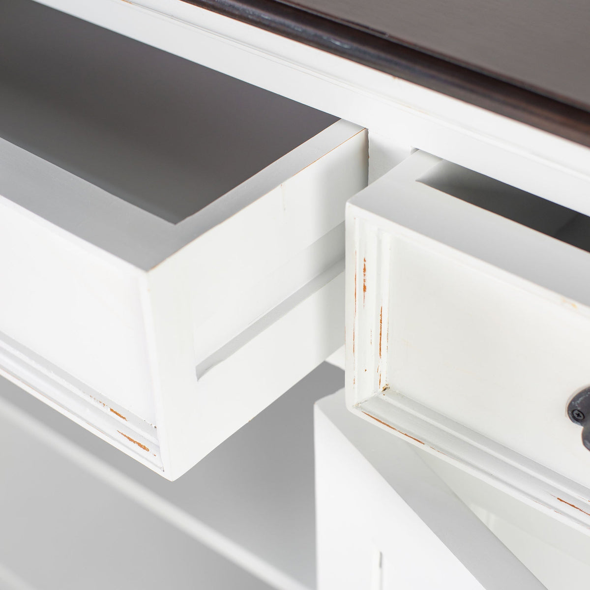 Buffet with 3 Drawers and 5 Doors - White Distress & Deep Brown - Lifestyle View | Marcottestyle