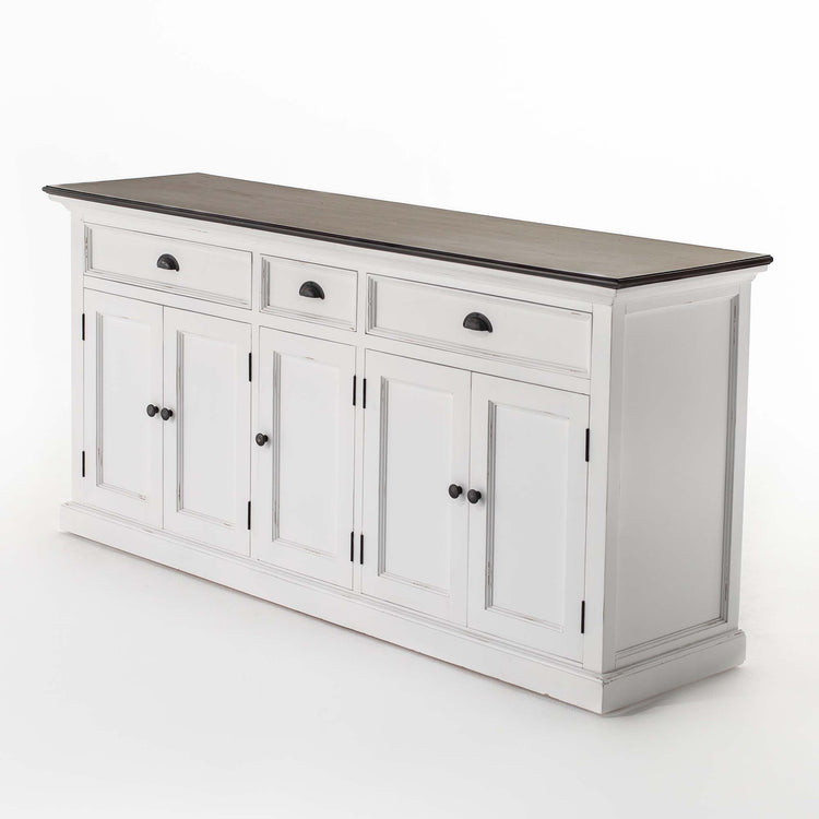 Buffet with 3 Drawers and 5 Doors - White Distress & Deep Brown - Lifestyle View | Marcottestyle