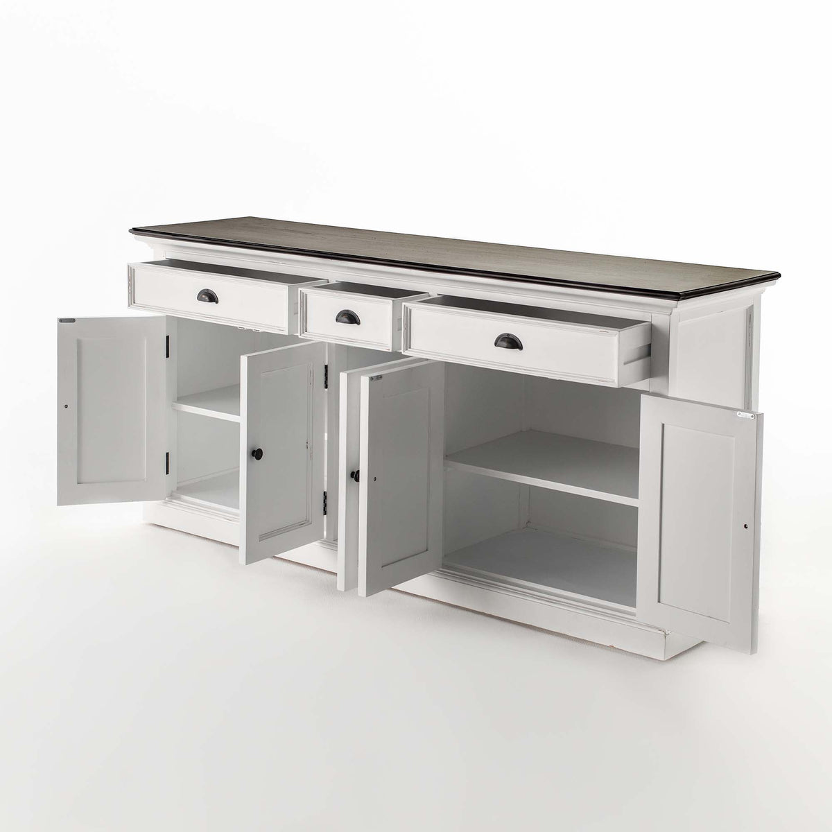 Buffet with 3 Drawers and 5 Doors - White Distress & Deep Brown - Lifestyle View | Marcottestyle