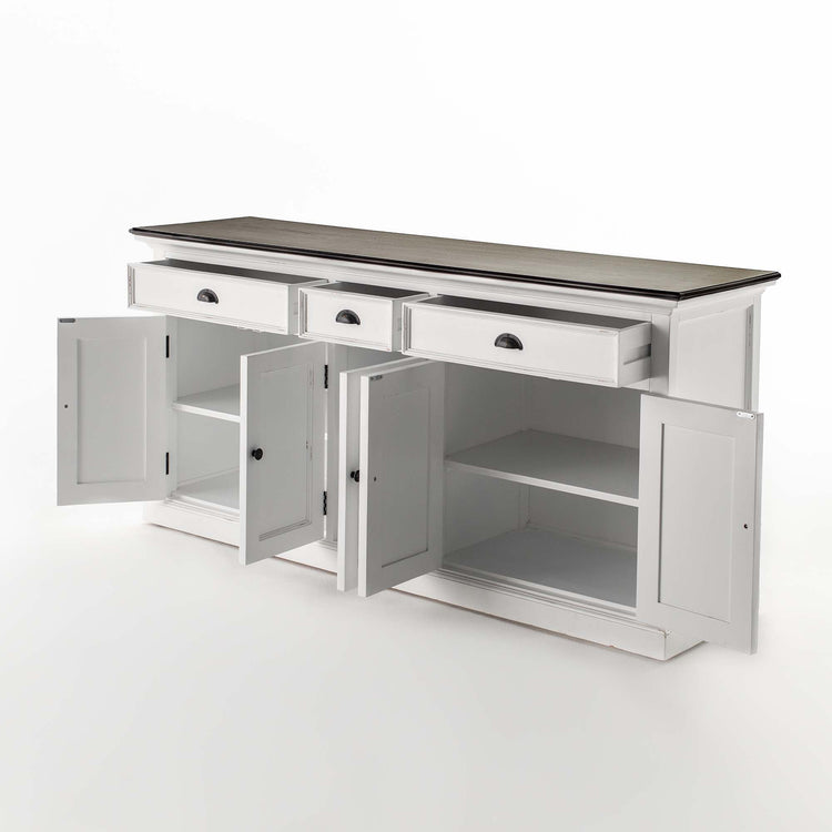 Buffet with 3 Drawers and 5 Doors - White Distress & Deep Brown - Lifestyle View | Marcottestyle