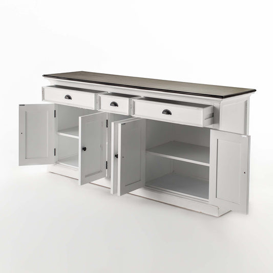 Buffet with 3 Drawers and 5 Doors - White Distress & Deep Brown - Lifestyle View | Marcottestyle