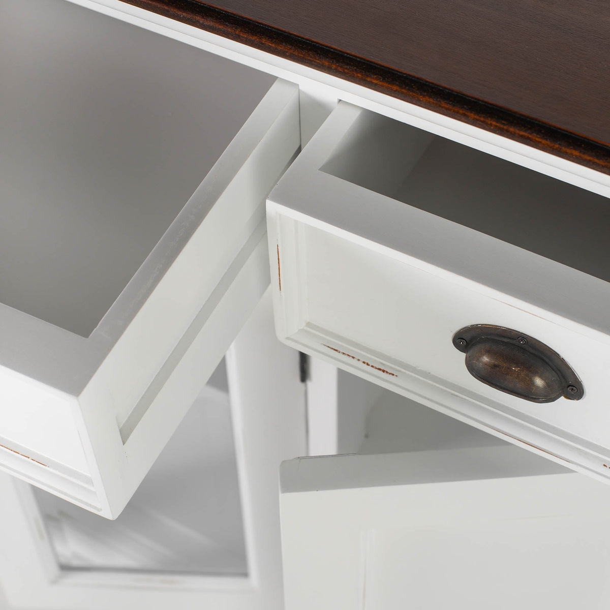 Buffet with 4 Doors 3 Drawers White Distress & Deep Brown - Lifestyle View | Marcottestyle