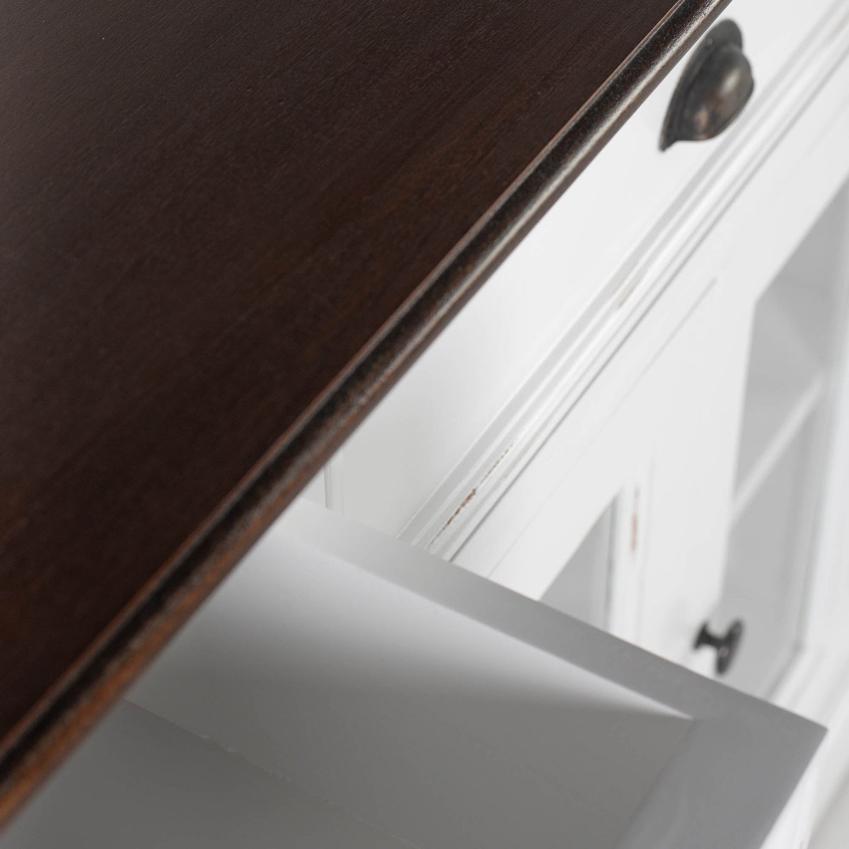 Buffet with 4 Doors 3 Drawers White Distress & Deep Brown - Lifestyle View | Marcottestyle