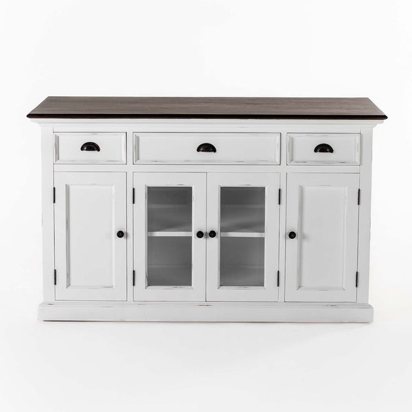 Buffet with 4 Doors 3 Drawers White Distress & Deep Brown | Marcottestyle