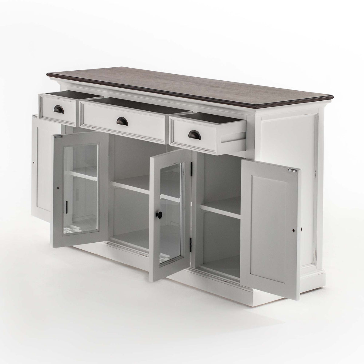 Buffet with 4 Doors 3 Drawers White Distress & Deep Brown - Lifestyle View | Marcottestyle