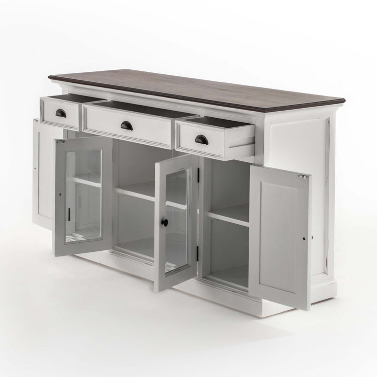 Buffet with 4 Doors 3 Drawers White Distress & Deep Brown - Lifestyle View | Marcottestyle