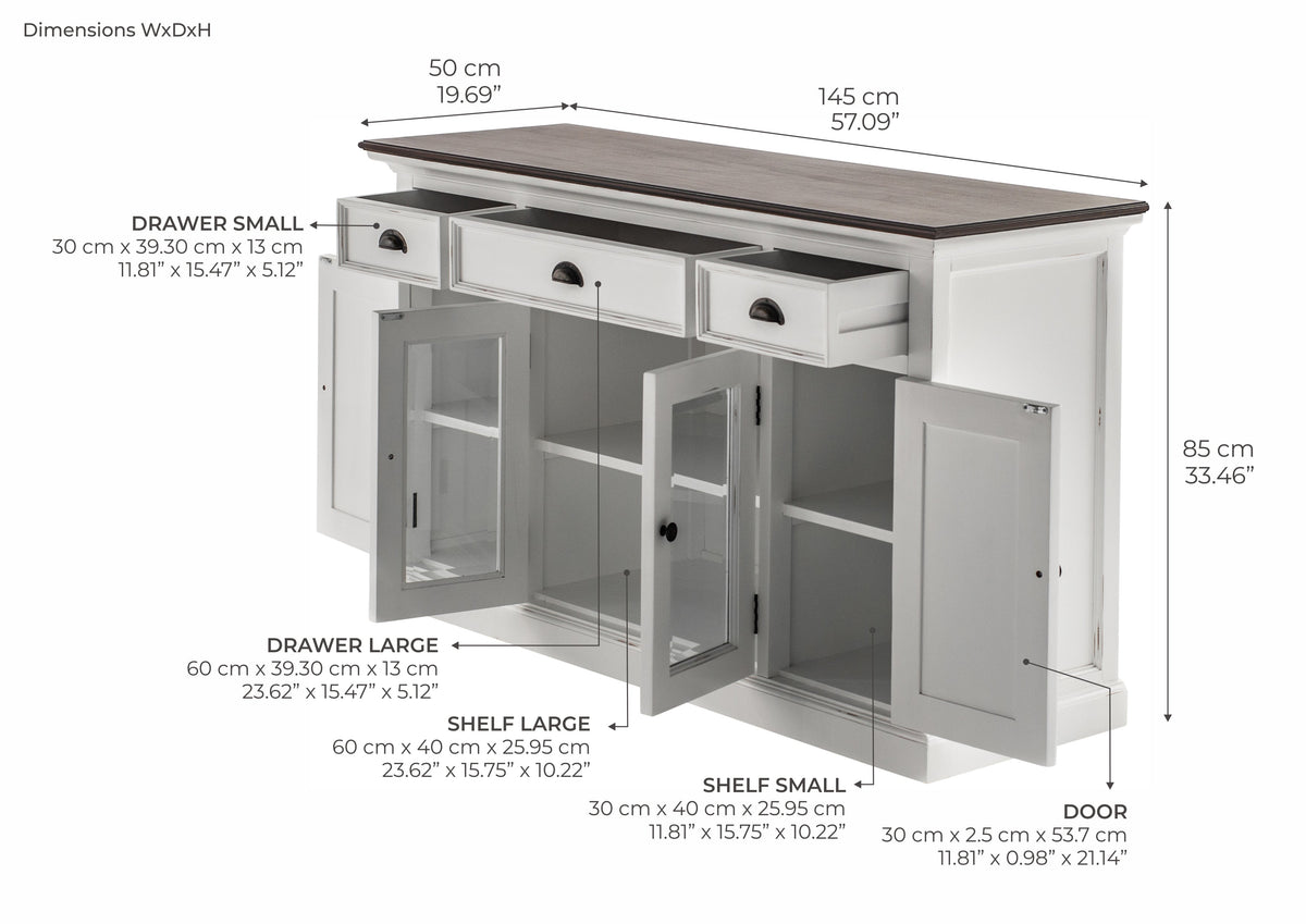 Buffet with 4 Doors 3 Drawers White Distress & Deep Brown - Lifestyle View | Marcottestyle