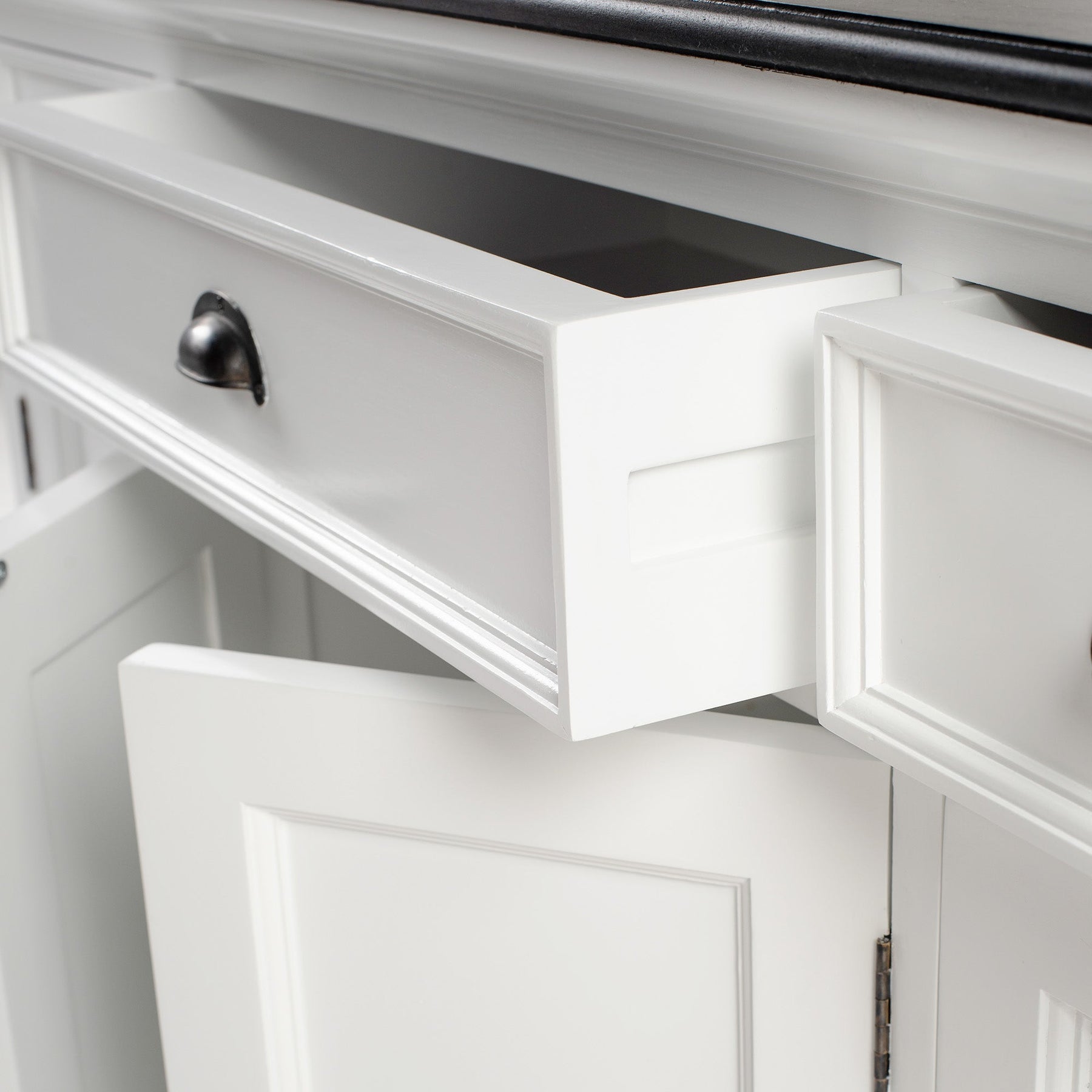 Buffet avec 4 Portes 3 Tiroirs - Classique Blanc & Noir