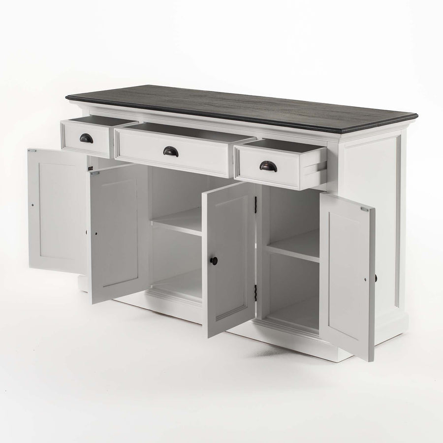 Buffet avec 4 Portes 3 Tiroirs - Classique Blanc & Noir