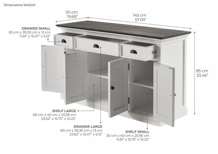Buffet with 4 Doors 3 Drawers - Classic White & Black - Lifestyle View | Marcottestyle