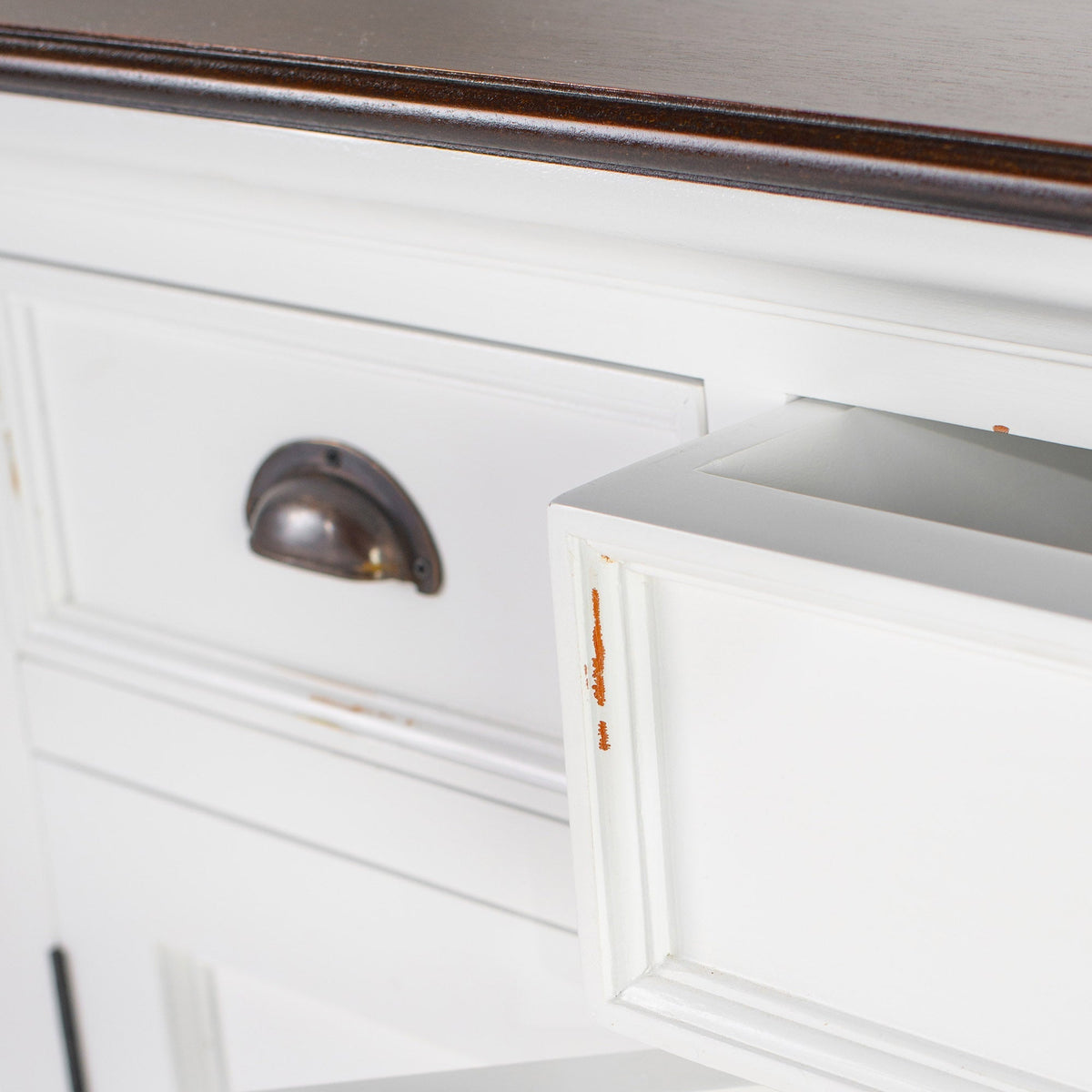 Halifax Accent Buffet with 4 Doors 3 Drawers - White Distress & Deep Brown - Lifestyle View | Marcottestyle