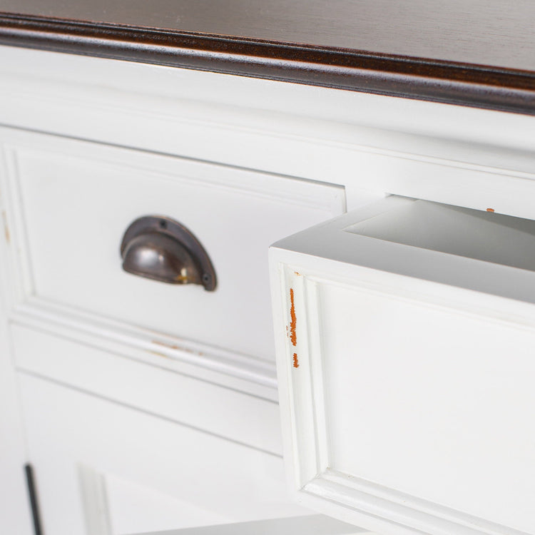 Halifax Accent Buffet with 4 Doors 3 Drawers - White Distress & Deep Brown - Lifestyle View | Marcottestyle