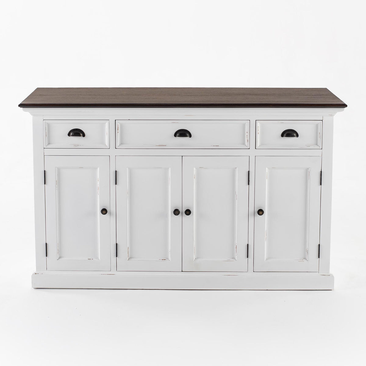 Halifax Accent Buffet with 4 Doors 3 Drawers - White Distress & Deep Brown | Marcottestyle