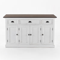 Halifax Accent Buffet avec 4 Portes 3 Tiroirs - Blanc Distress & Deep Marron