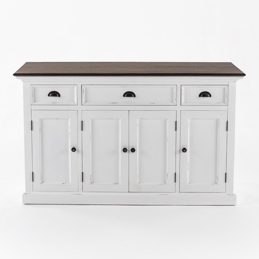 Halifax Accent Buffet avec 4 Portes 3 Tiroirs - Blanc Distress & Deep Marron