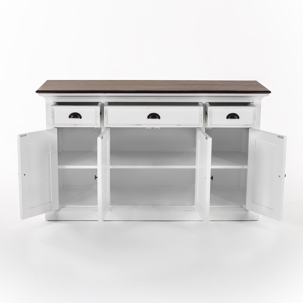 Halifax Accent Buffet with 4 Doors 3 Drawers - White Distress & Deep Brown - Lifestyle View | Marcottestyle