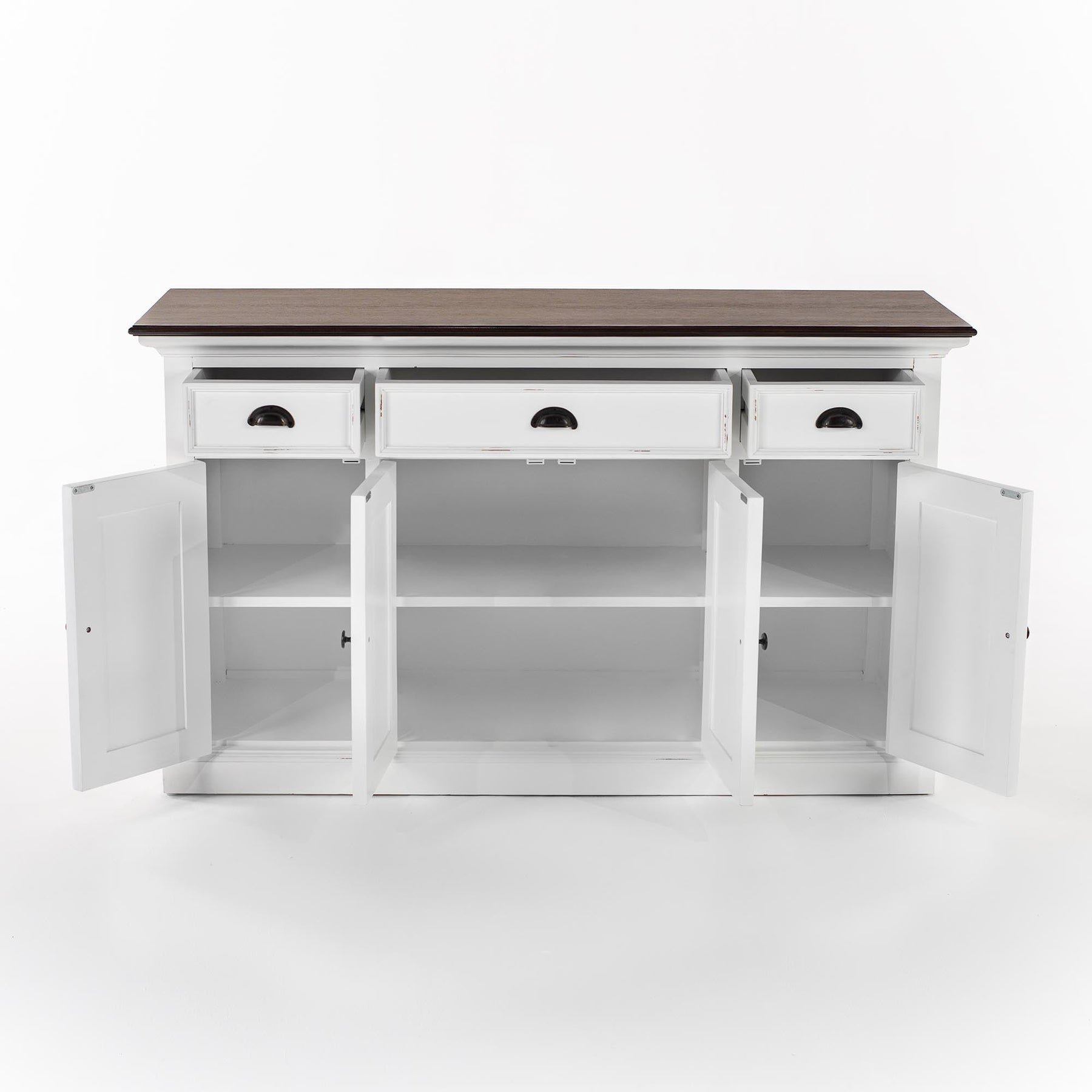 Halifax Accent Buffet avec 4 Portes 3 Tiroirs - Blanc Distress & Deep Marron