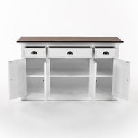 Halifax Accent Buffet avec 4 Portes 3 Tiroirs - Blanc Distress & Deep Marron