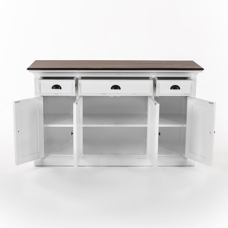 Halifax Accent Buffet with 4 Doors 3 Drawers - White Distress & Deep Brown - Lifestyle View | Marcottestyle