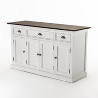Halifax Accent Buffet avec 4 Portes 3 Tiroirs - Blanc Distress & Deep Marron