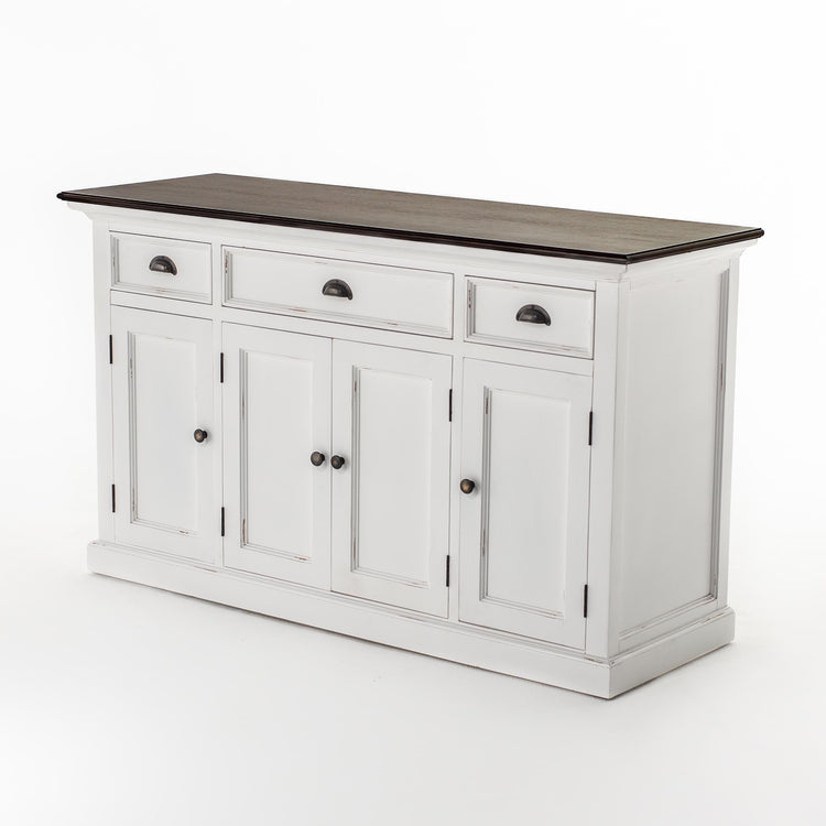 Halifax Accent Buffet with 4 Doors 3 Drawers - White Distress & Deep Brown - Lifestyle View | Marcottestyle