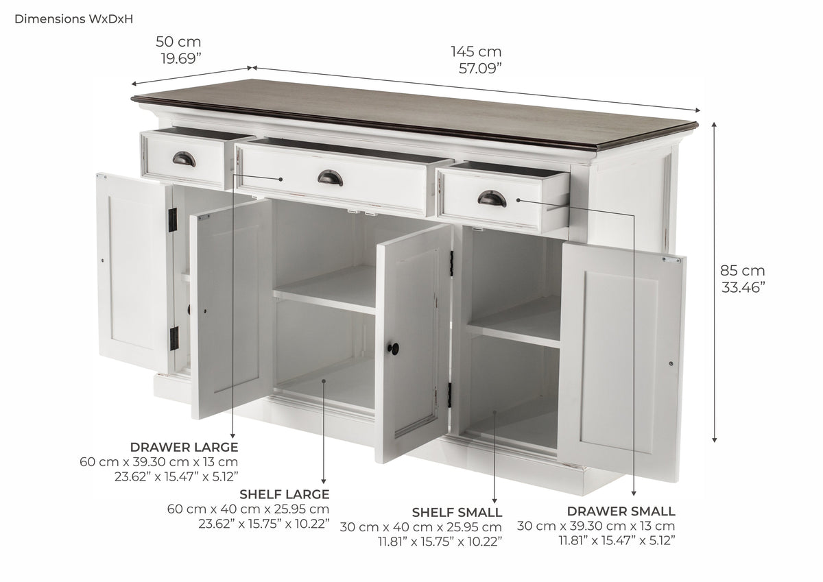 Halifax Accent Buffet with 4 Doors 3 Drawers - White Distress & Deep Brown - Lifestyle View | Marcottestyle