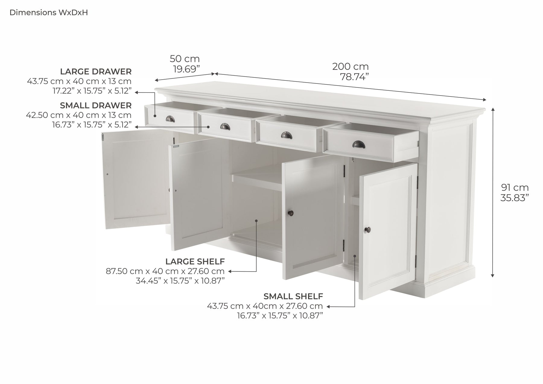Halifax Buffet mit 4 Schubladen und 4 Türen - Lifestyle View | Marcottestyle