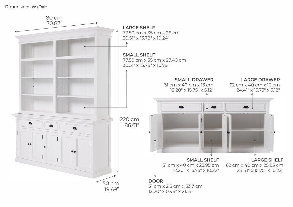 Hutch Bookcase 5 Doors, 3 Drawers | Marcottestyle