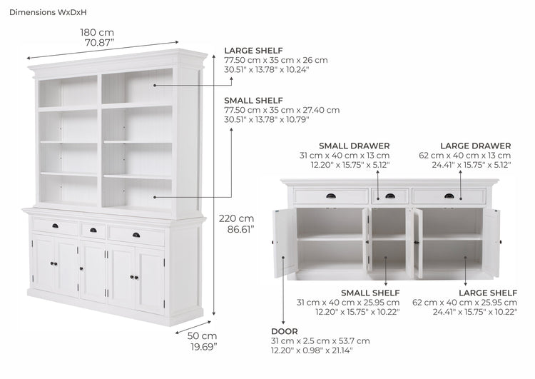 Hutch Bookcase 5 Doors, 3 Drawers | Marcottestyle